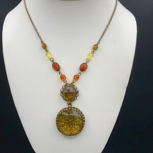 Cookie Lee Necklace Victorian Revival Filigree Y-Drop Beaded Bronze Tone Choker
